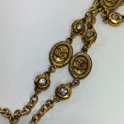 Chanel Vintage Plated Extra Long Necklace w Stones