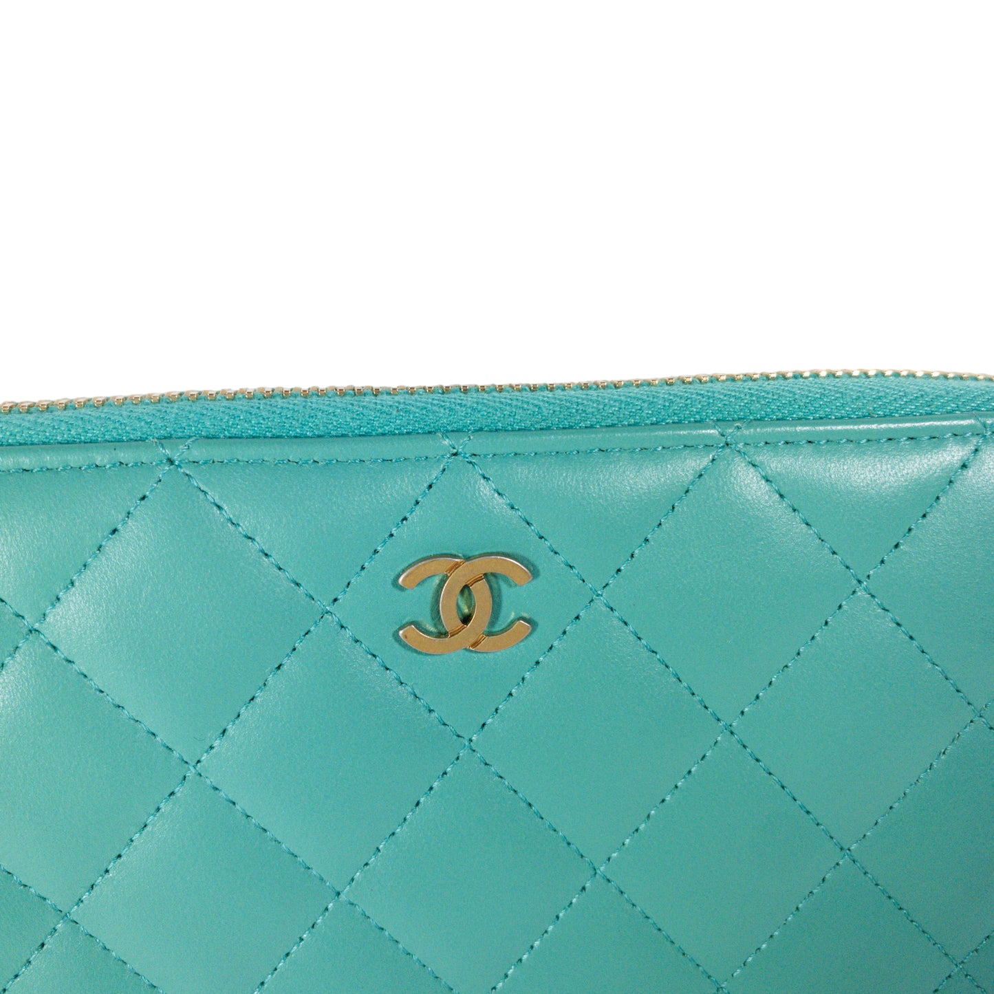 Chanel Turquoise Lambskin Zip Around Wallet