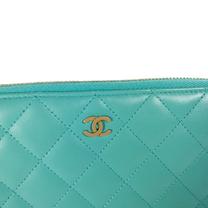 Chanel Turquoise Lambskin Zip Around Wallet