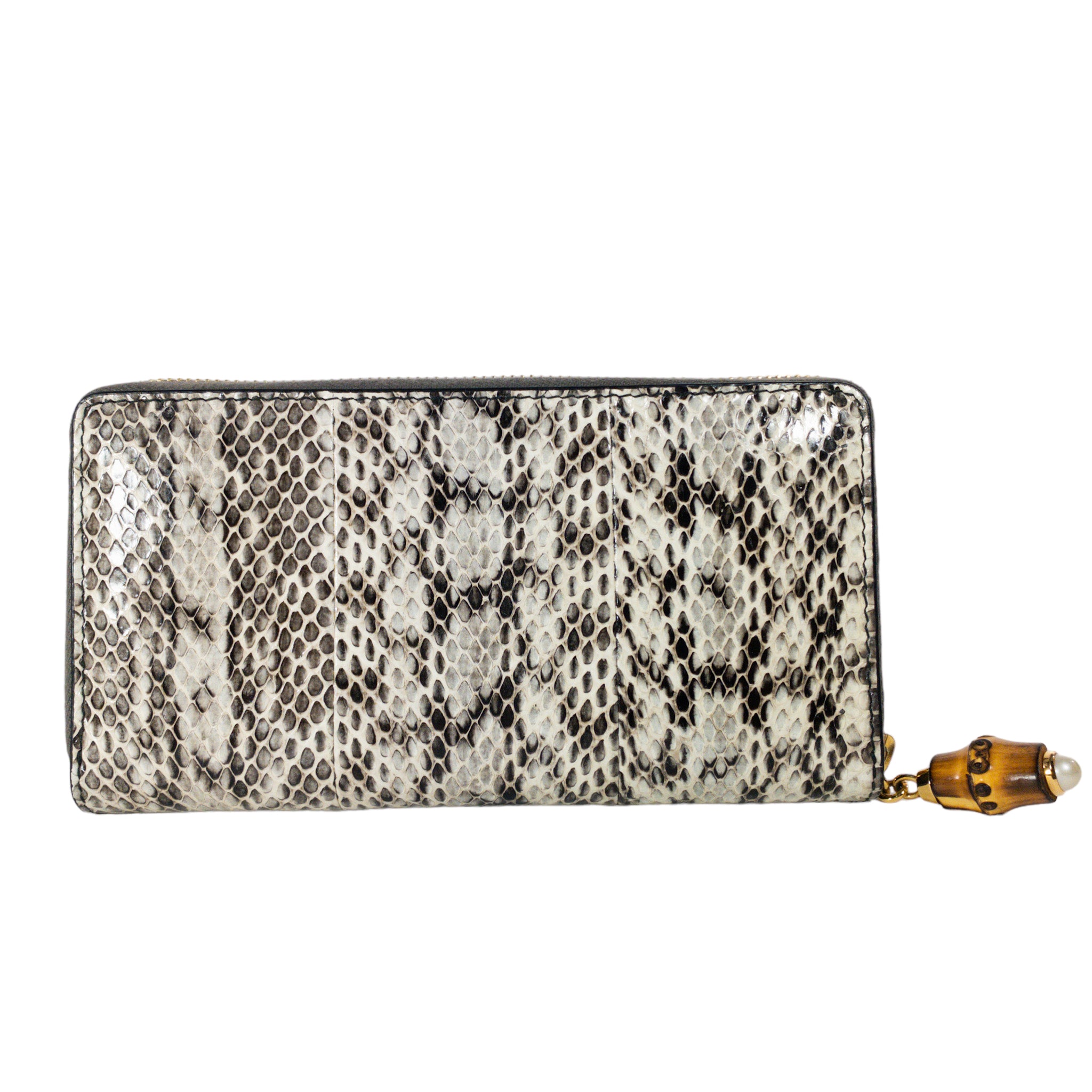 Gucci Gray Python Bamboo Zip Around Wallet