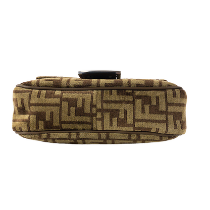 Fendi Brown Velvet Zucca Chain Baguette
