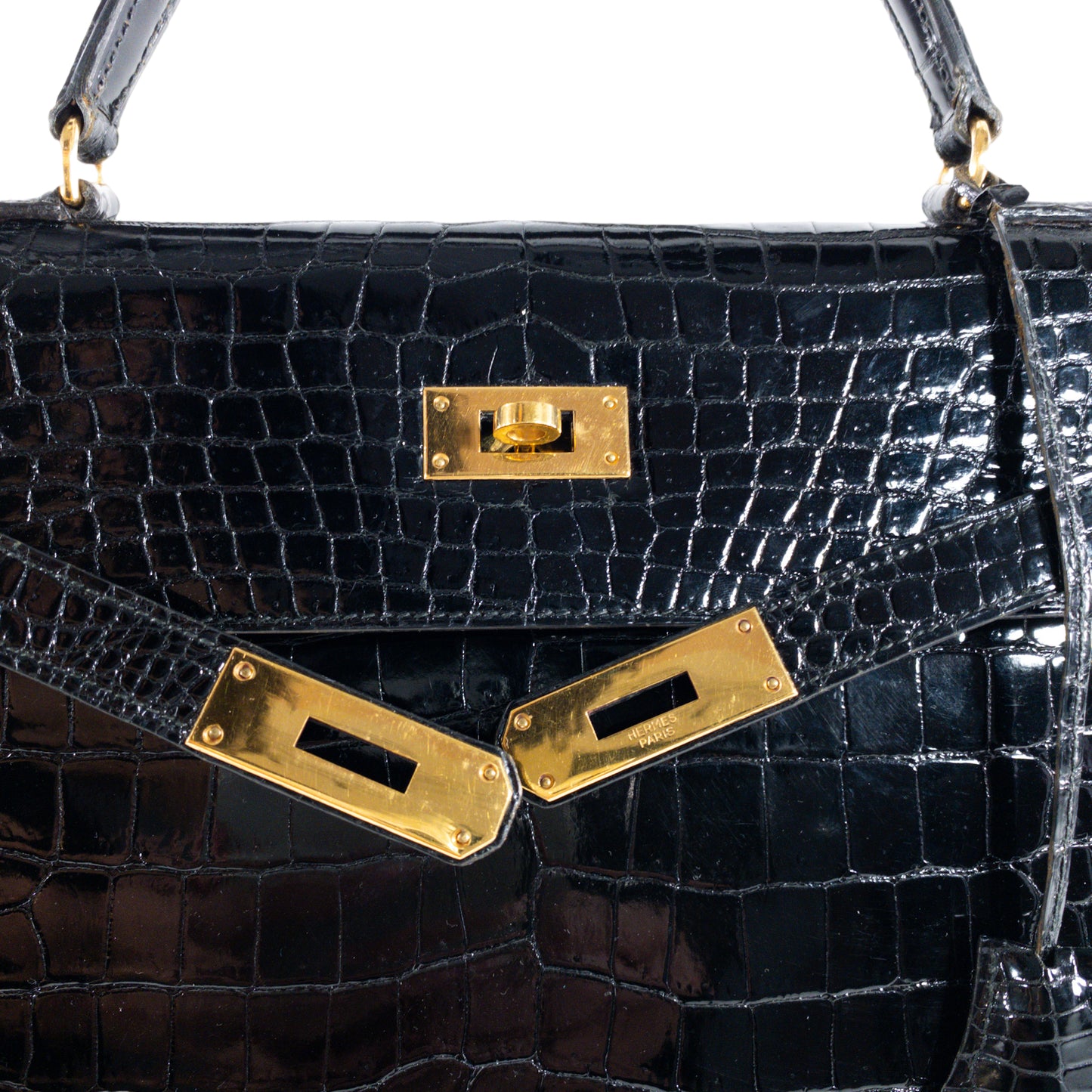 Hermes Vintage Crocodile Black Kelly 35cm GHW