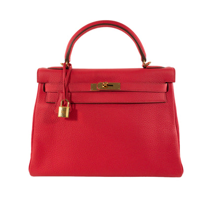Hermes Kelly 32cm Rouge Pivoine Clemence GHW