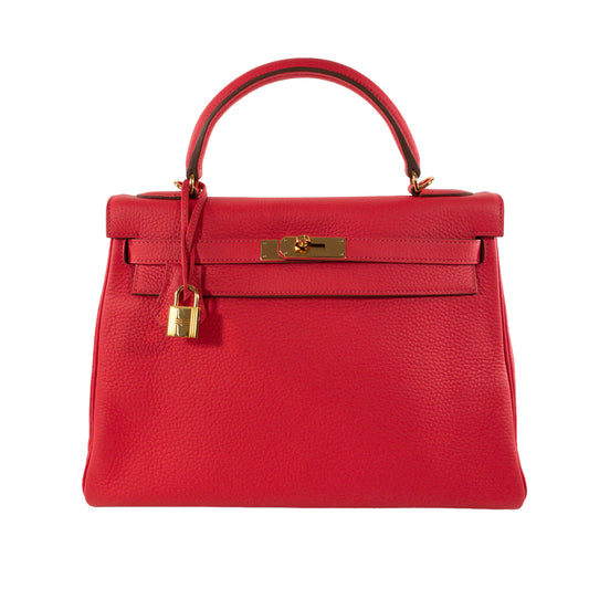 Hermes Kelly 32cm Rouge Pivoine Clemence GHW