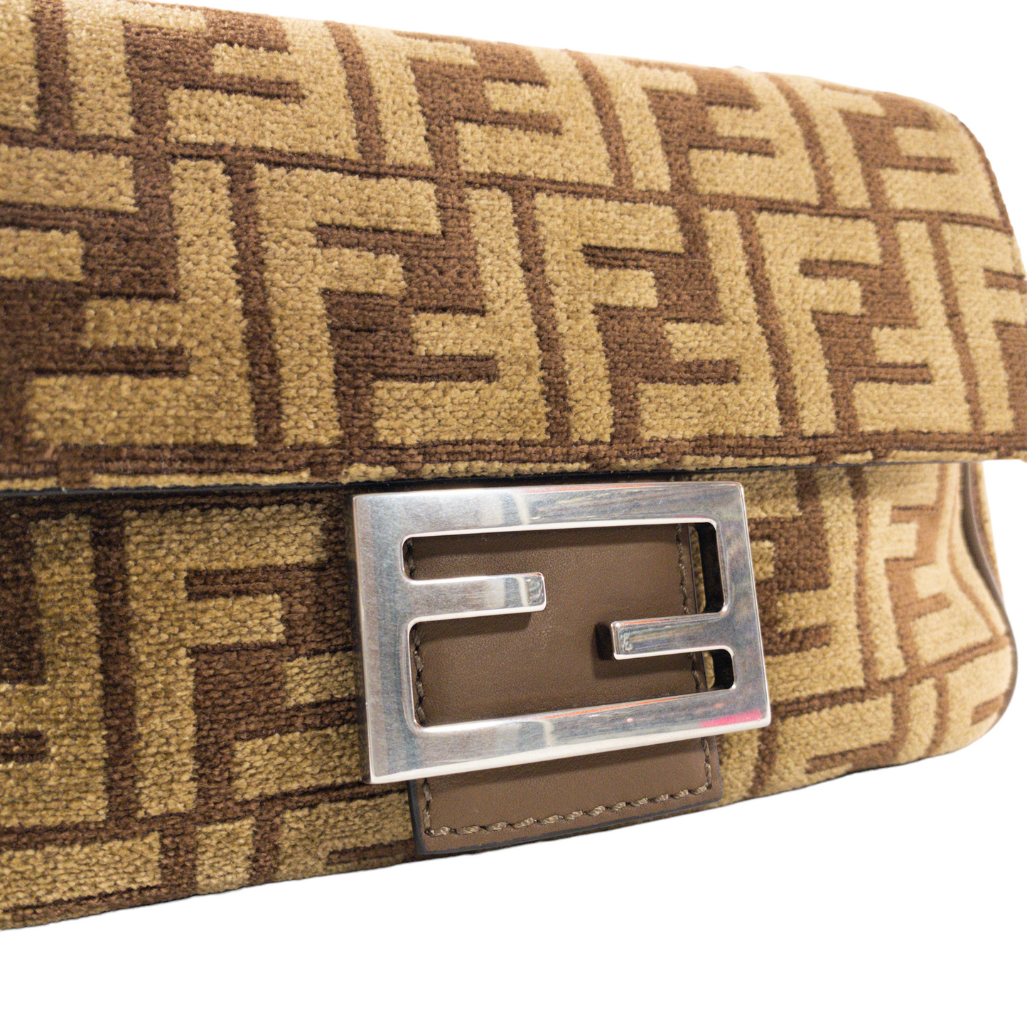 Fendi Brown Velvet Zucca Chain Baguette