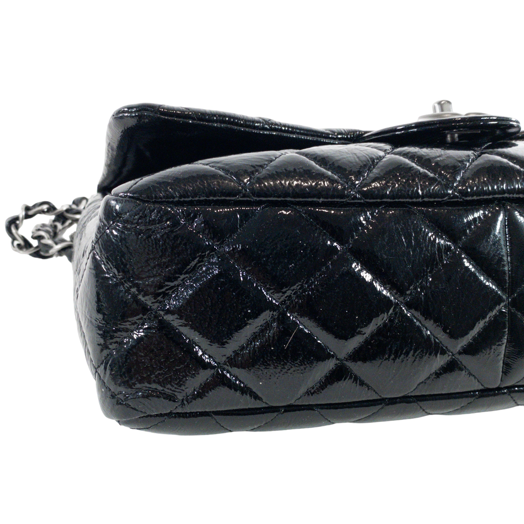 Chanel Black Glazed Single Flap Jumbo RHW