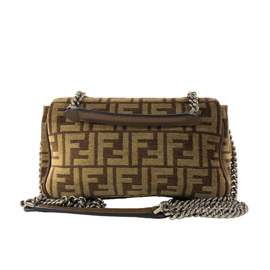 Fendi Brown Velvet Zucca Chain Baguette