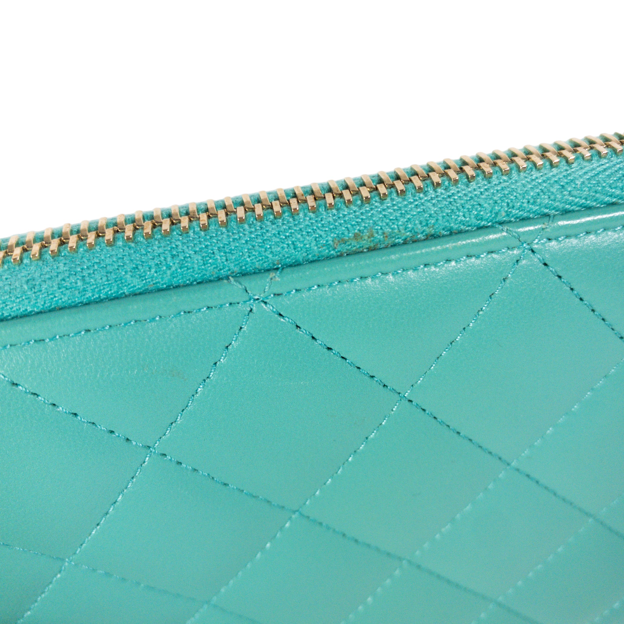 Chanel Turquoise Lambskin Zip Around Wallet