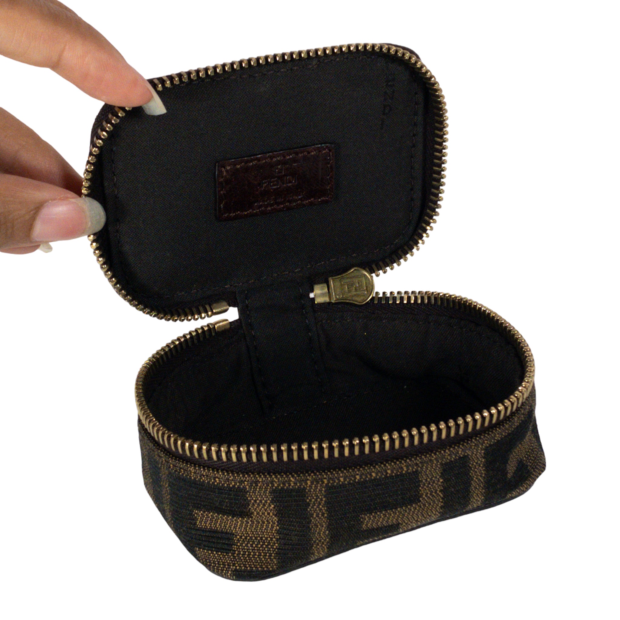 Fendi Shearling Zucca Mini Travel Jewelry Case