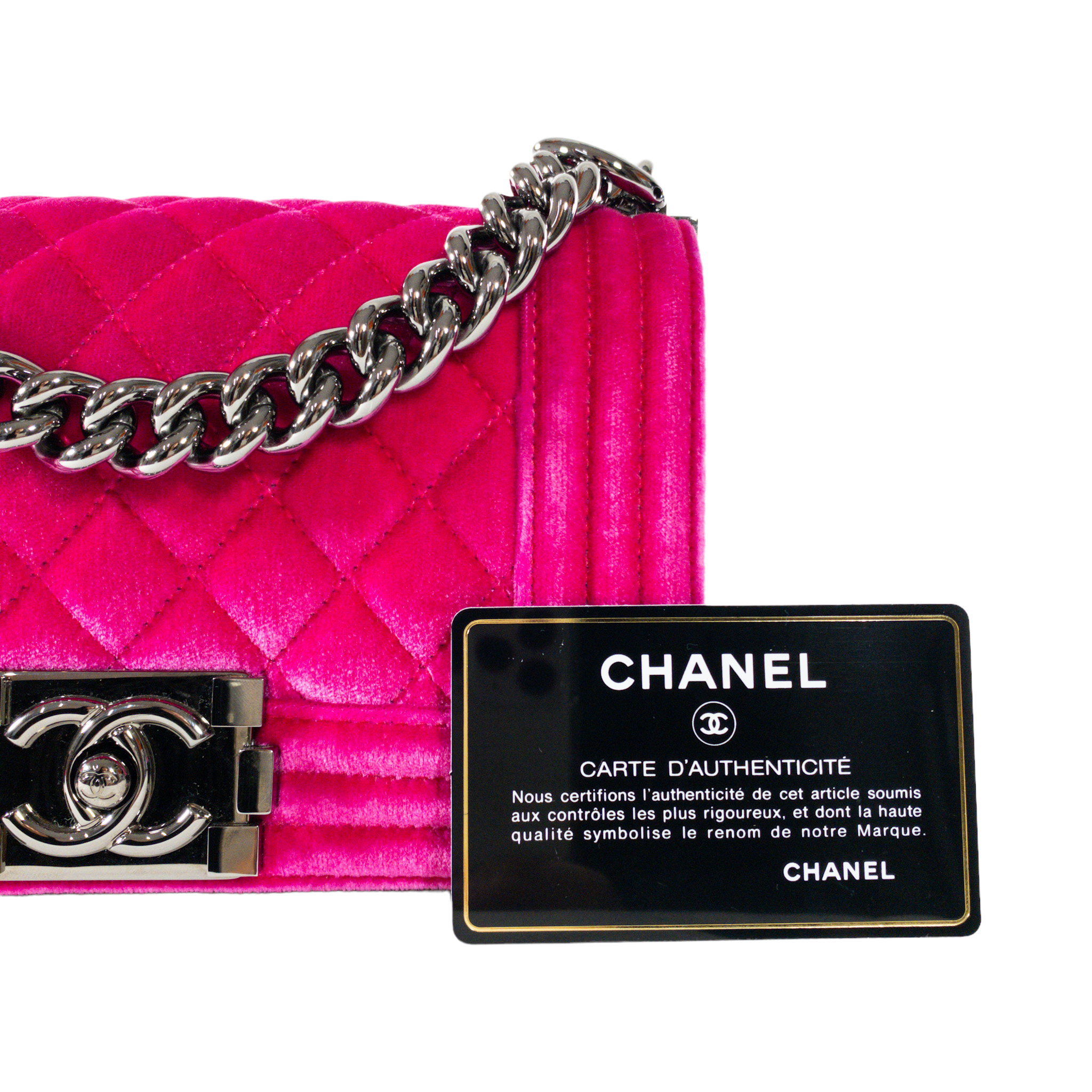 Chanel Fuchsia Velvet Small Boy Bag