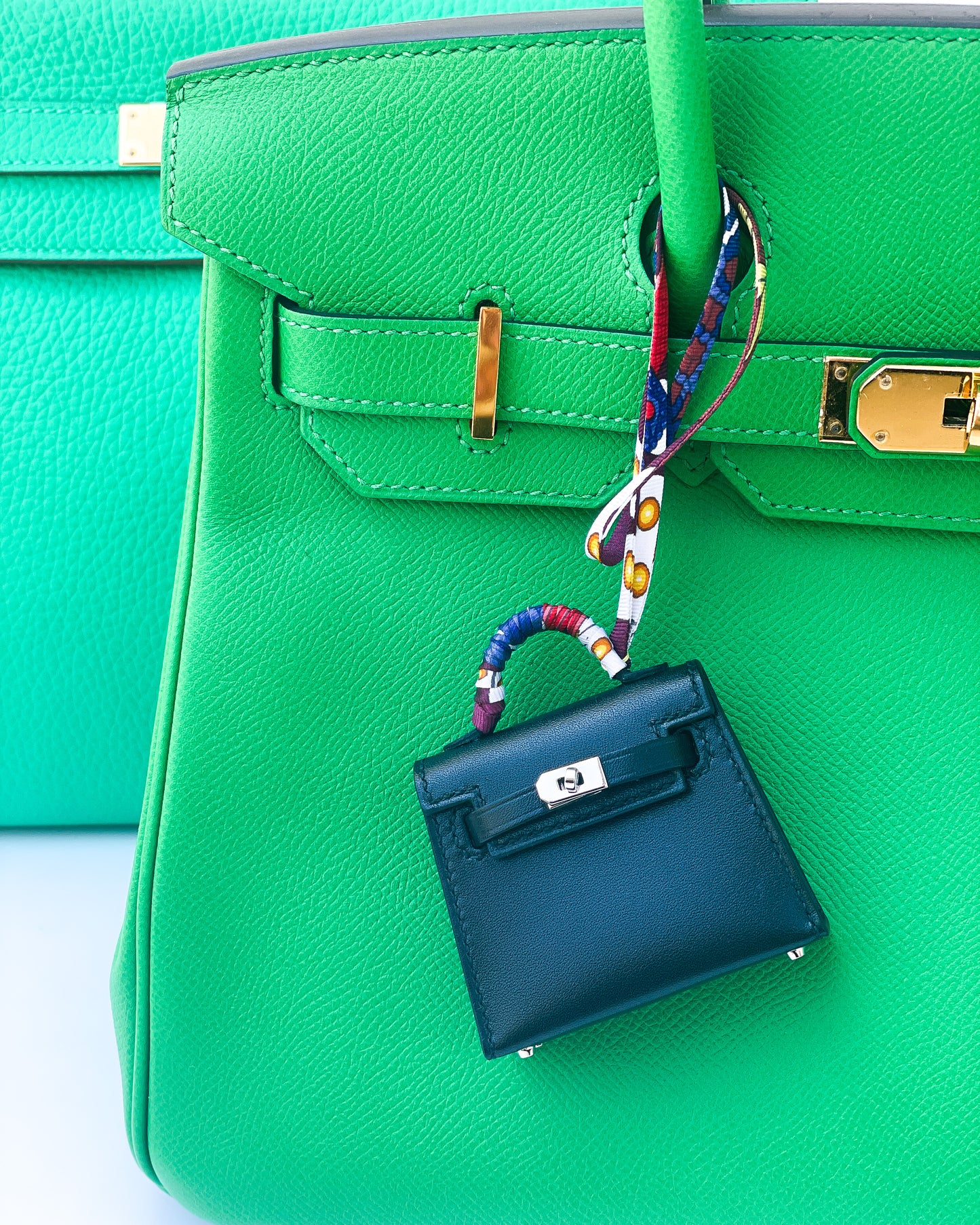 Hermes Black Mini Kelly Bag Charm with Silk Strap