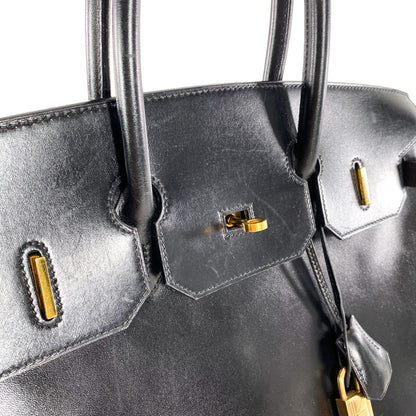 Hermes Vintage Black Birkin 35 Box Leather GHW
