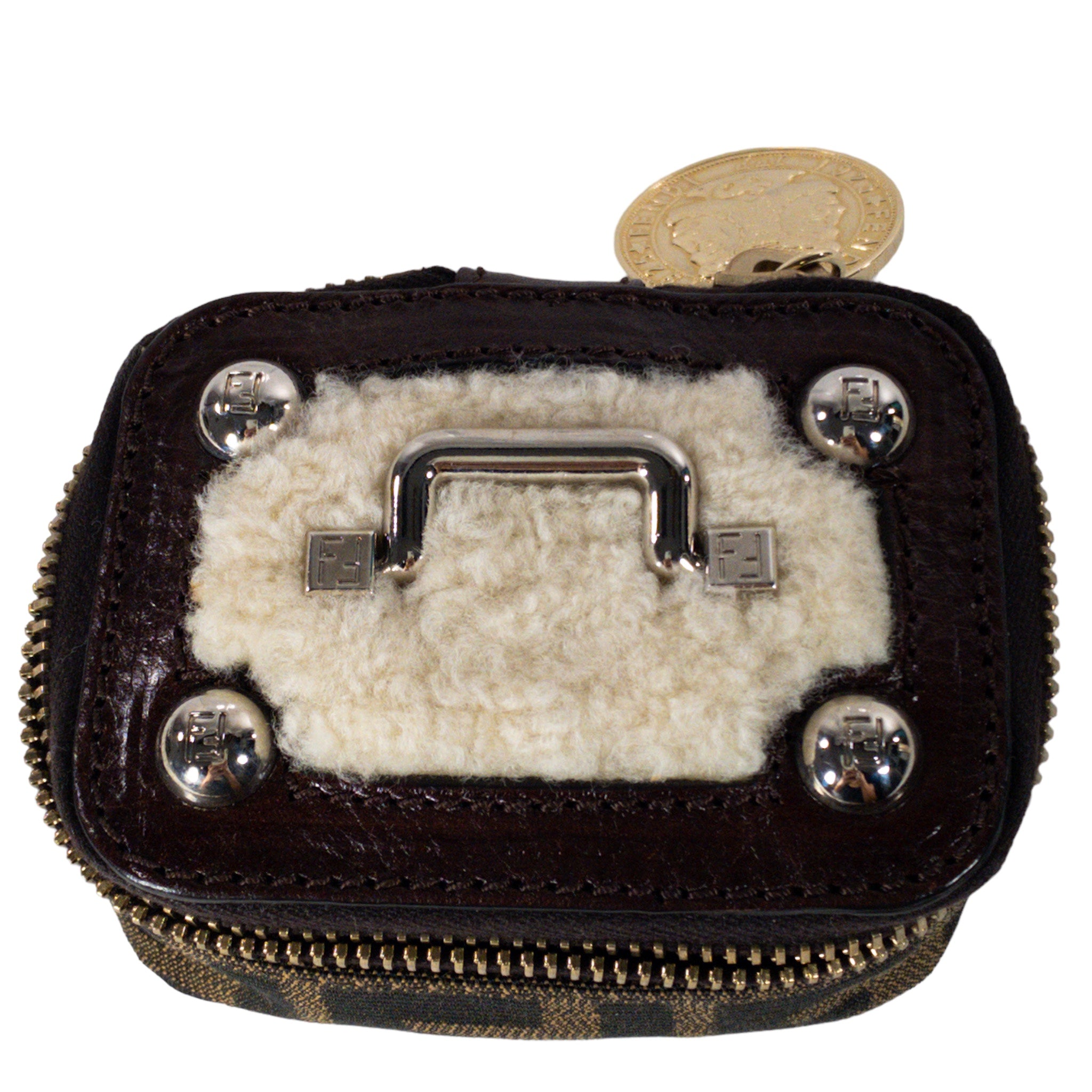 Fendi Shearling Zucca Mini Travel Jewelry Case