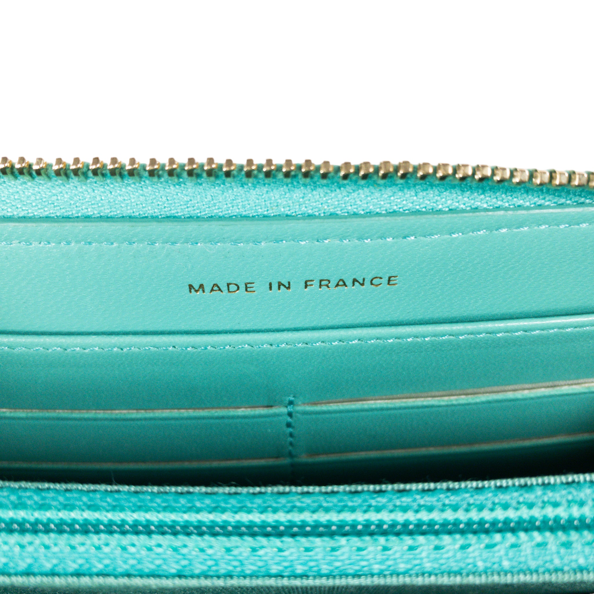 Chanel Turquoise Lambskin Zip Around Wallet
