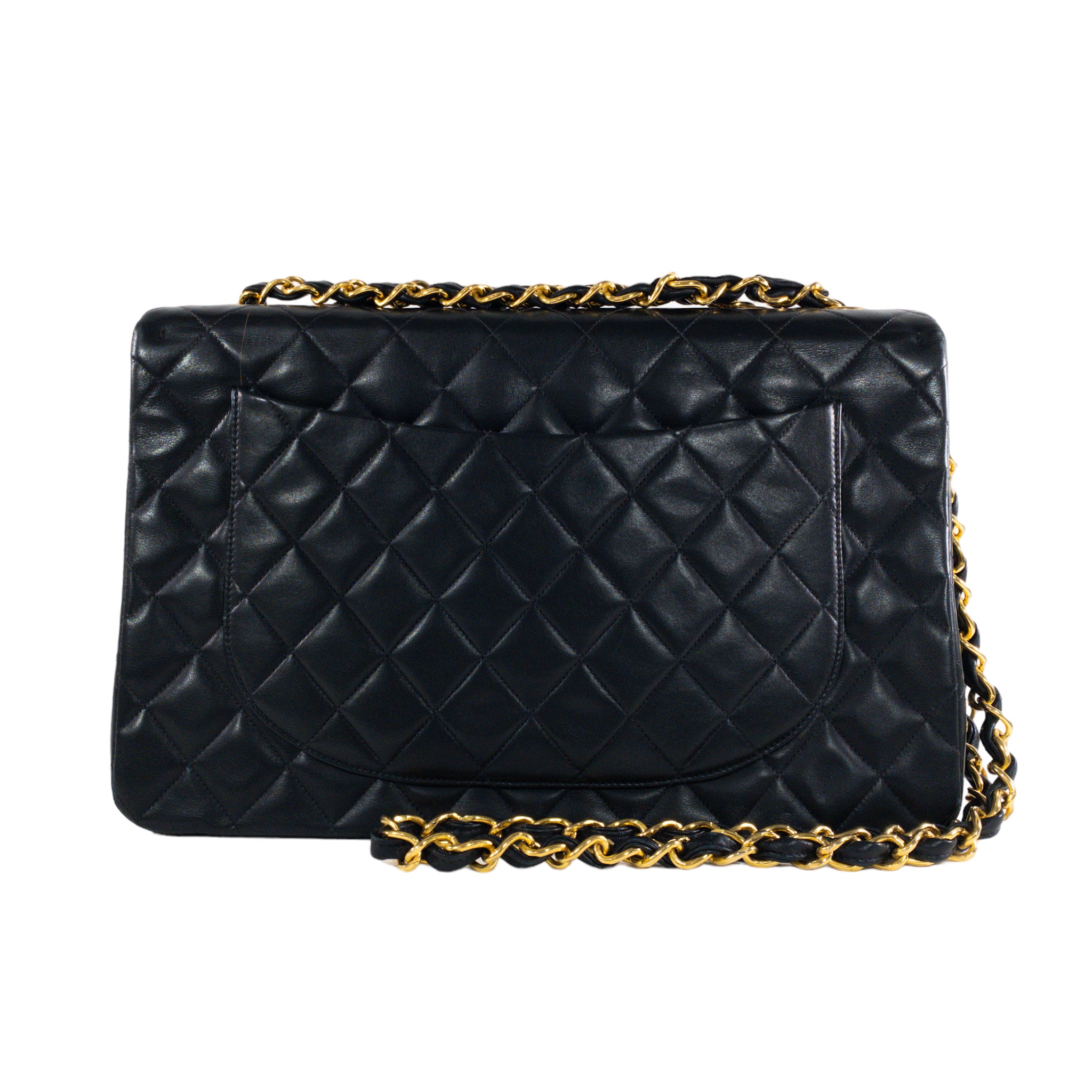 Chanel Vintage Black Lambskin Maxi Single Flap Classic