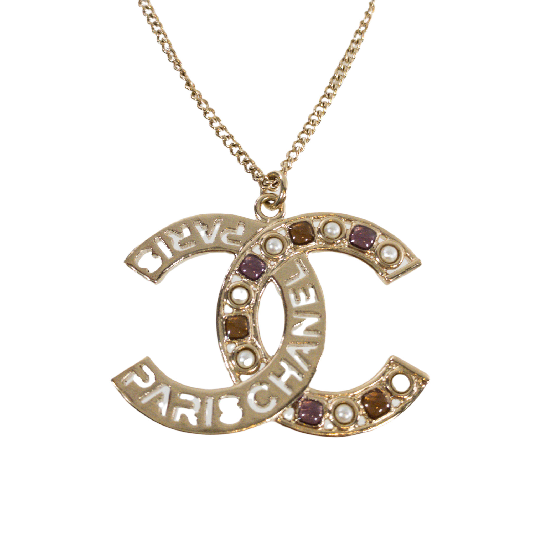 Chanel CHANEL Necklace Coco Mark Metal/Fake Pearl/Rhinestone Gold/White/Silver  Women's