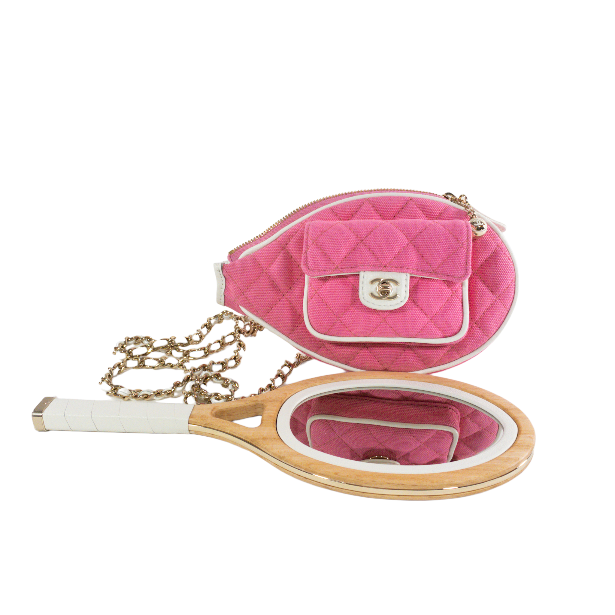 Chanel 23C Pink Quilted Tennis Racket Mirror *Collector's Piece*