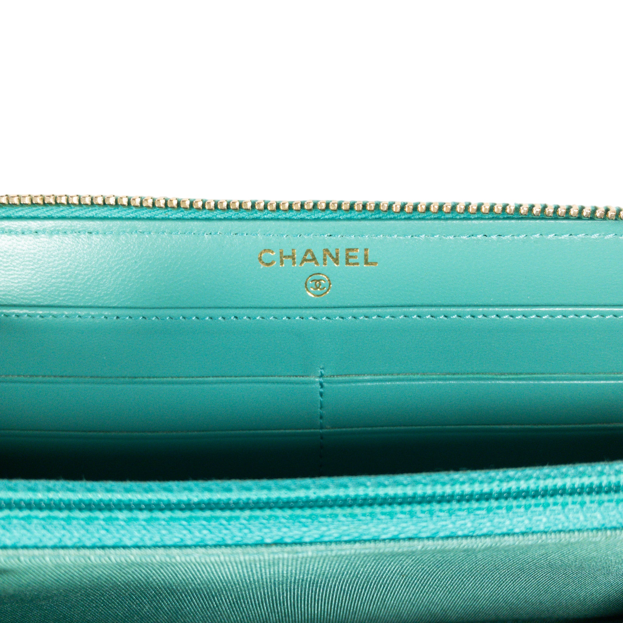 Chanel Turquoise Lambskin Zip Around Wallet