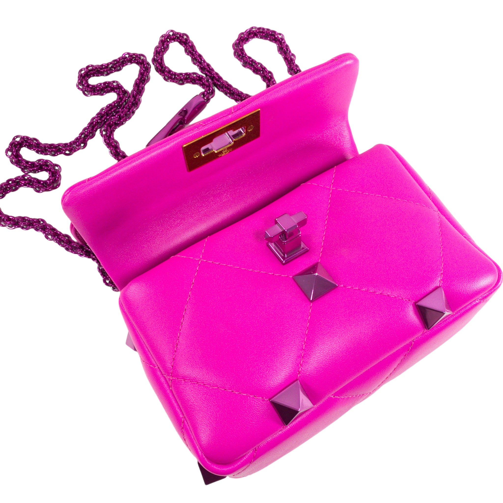 Valentino Fluo Pink Small Roman Stud Flap Bag