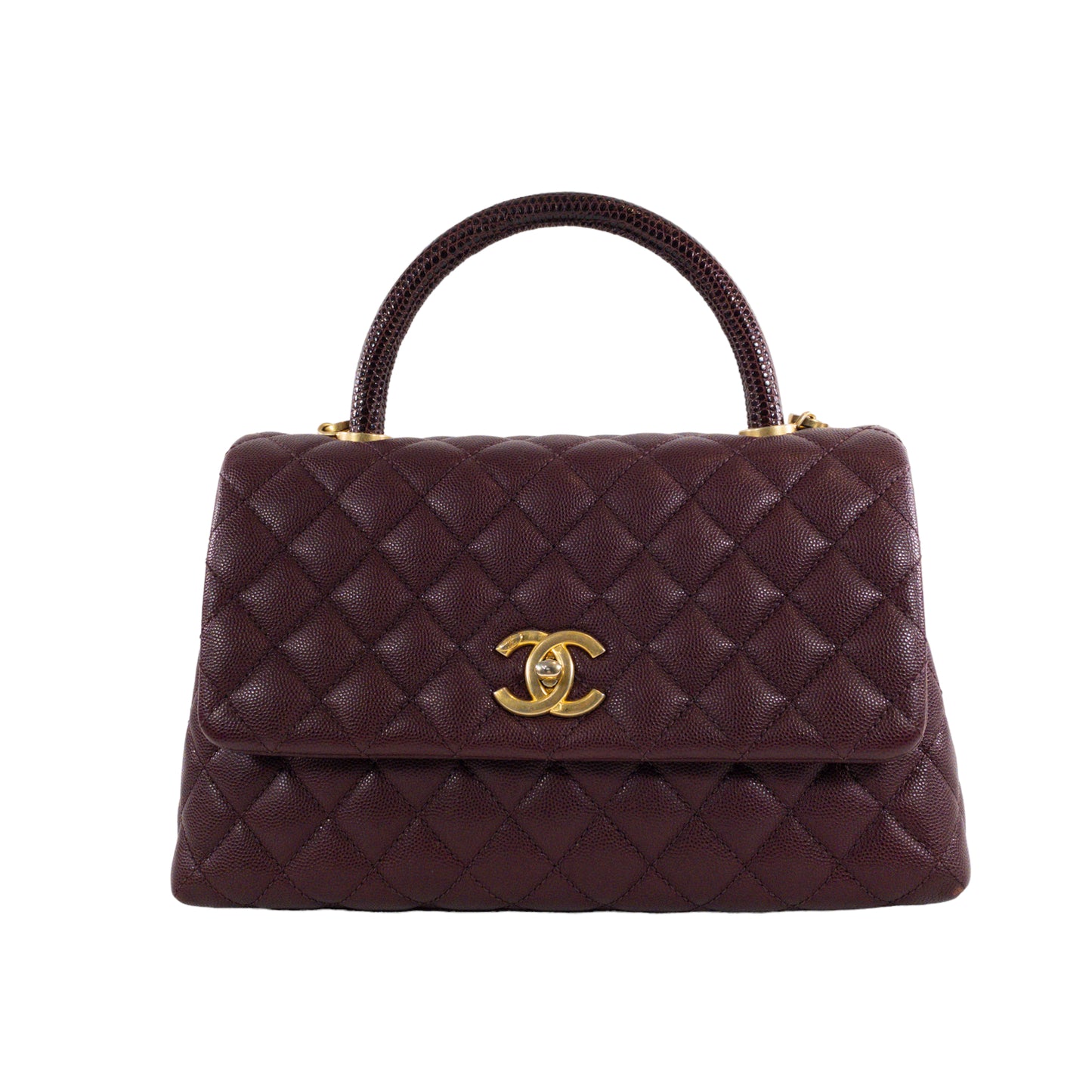 Chanel Medium Lizard Handle Coco Handle Burgundy Caviar GHW