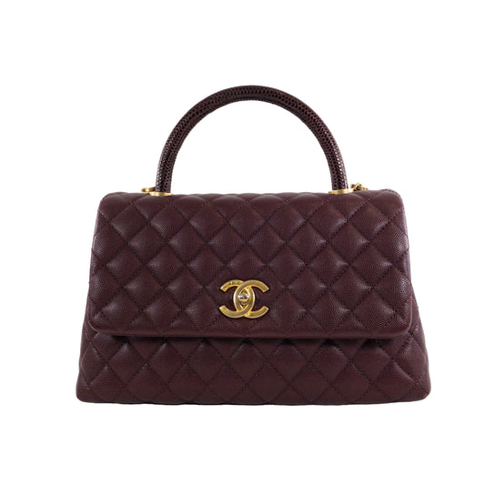 Chanel Medium Lizard Handle Coco Handle Burgundy Caviar GHW