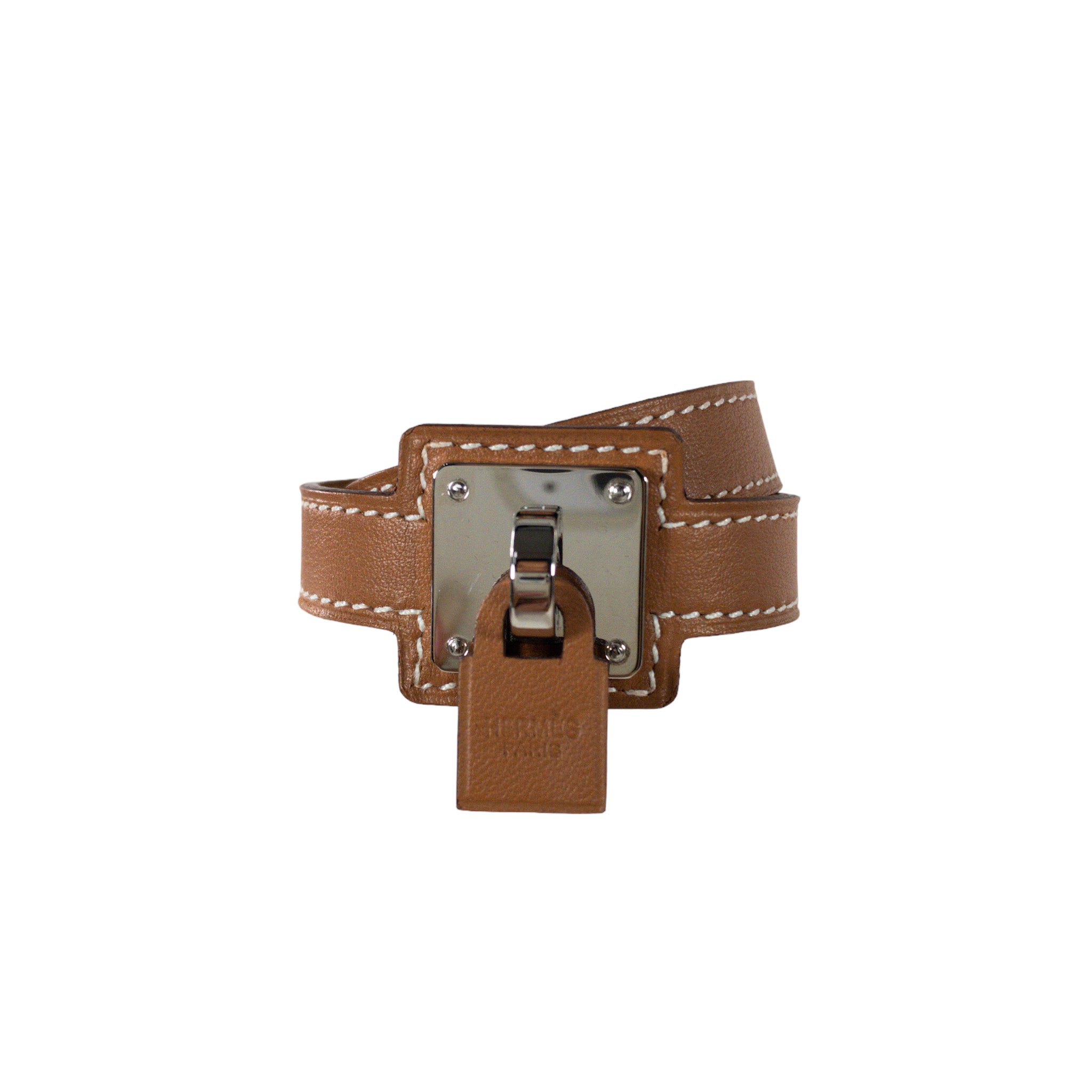 Hermes O Kelly Gold Leather Wrap Bracelet PHW