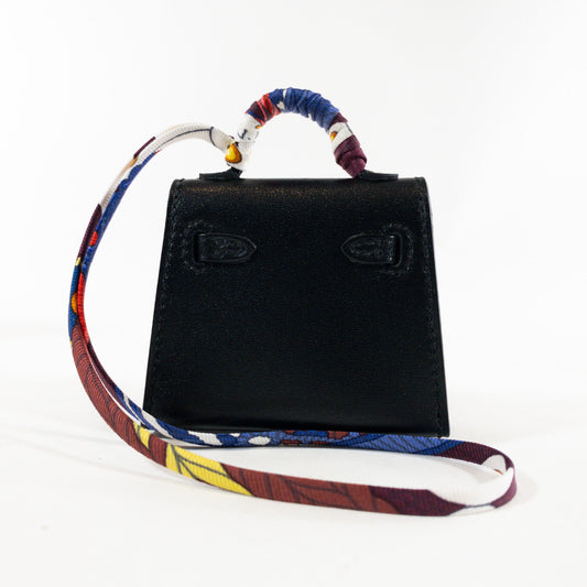 Hermes Black Mini Kelly Bag Charm with Silk Strap