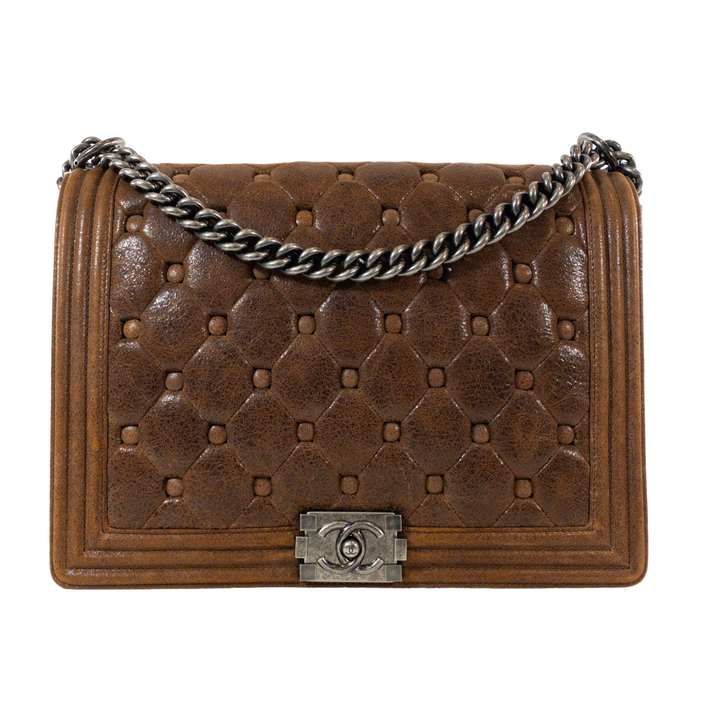 Chanel Diamond Tufted Brown Distressed Leather XL Boy RHW