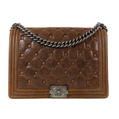 Chanel Diamond Tufted Brown Distressed Leather XL Boy RHW