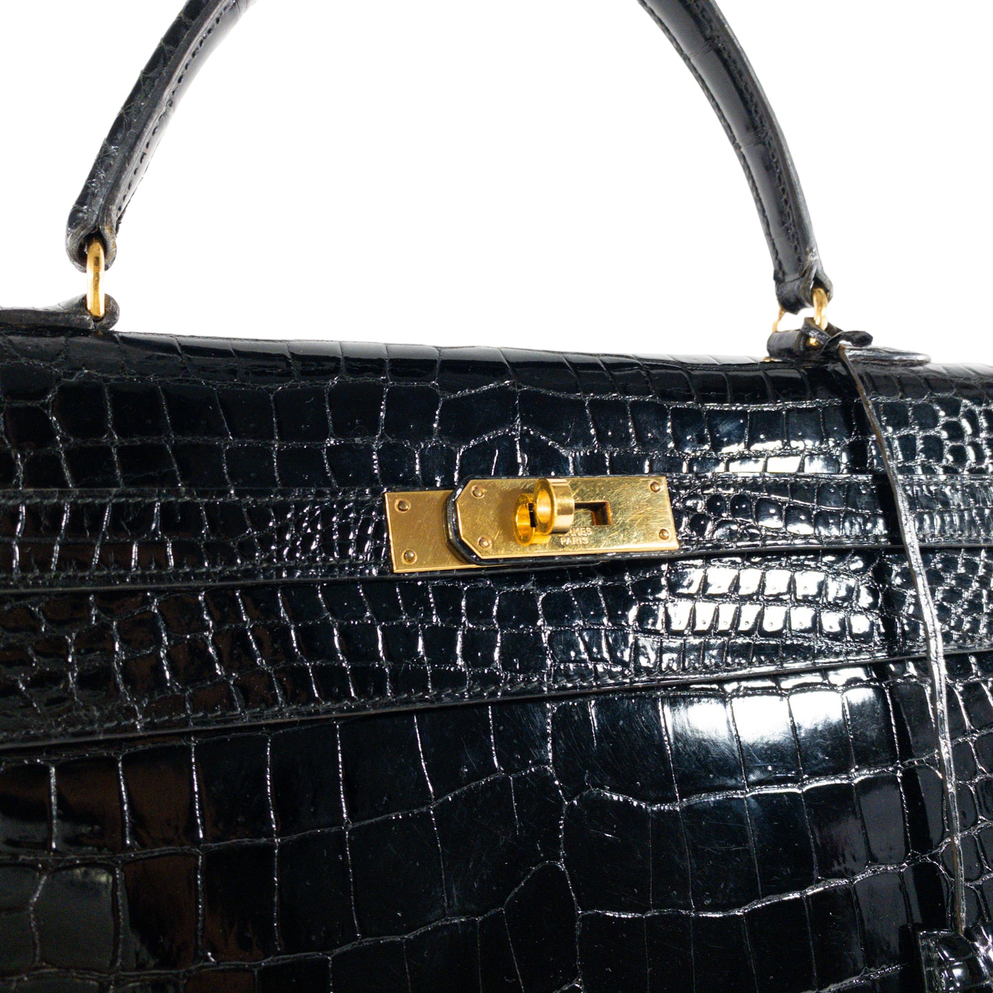 Hermes Vintage Crocodile Black Kelly 35cm GHW