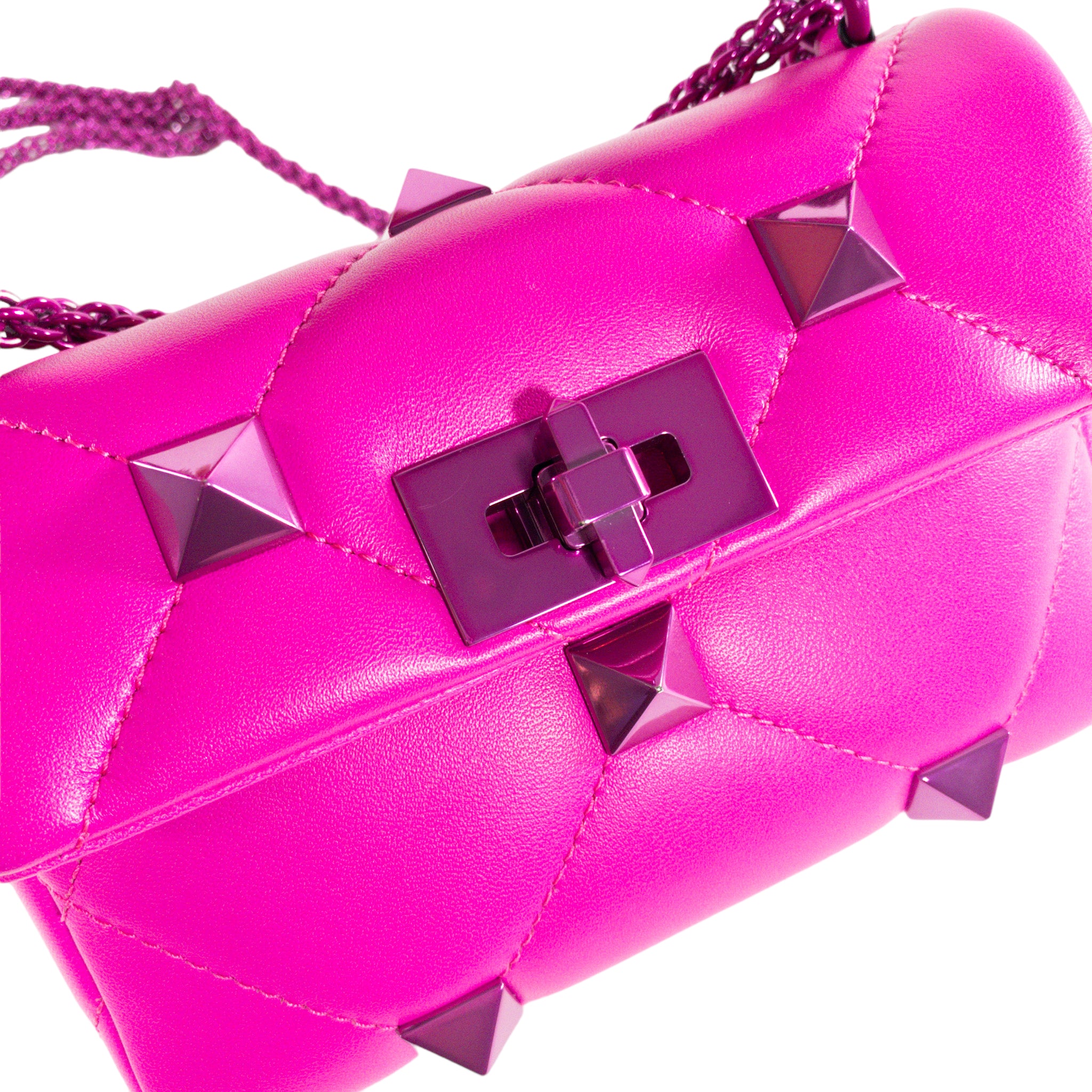 Valentino Fluo Pink Small Roman Stud Flap Bag