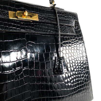 Hermes Vintage Crocodile Black Kelly 35cm GHW