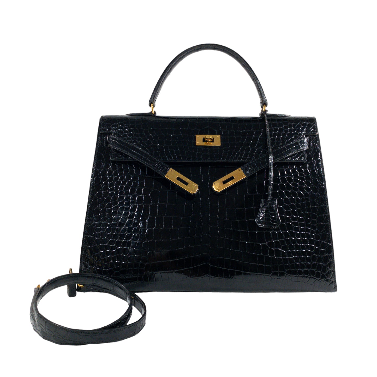 Hermes Vintage Crocodile Black Kelly 35cm GHW