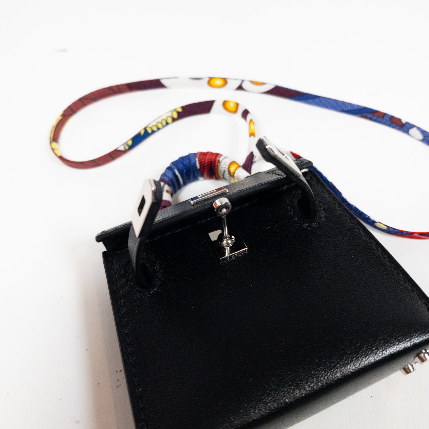 Hermes Black Mini Kelly Bag Charm with Silk Strap