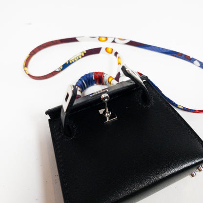 Hermes Black Mini Kelly Bag Charm with Silk Strap