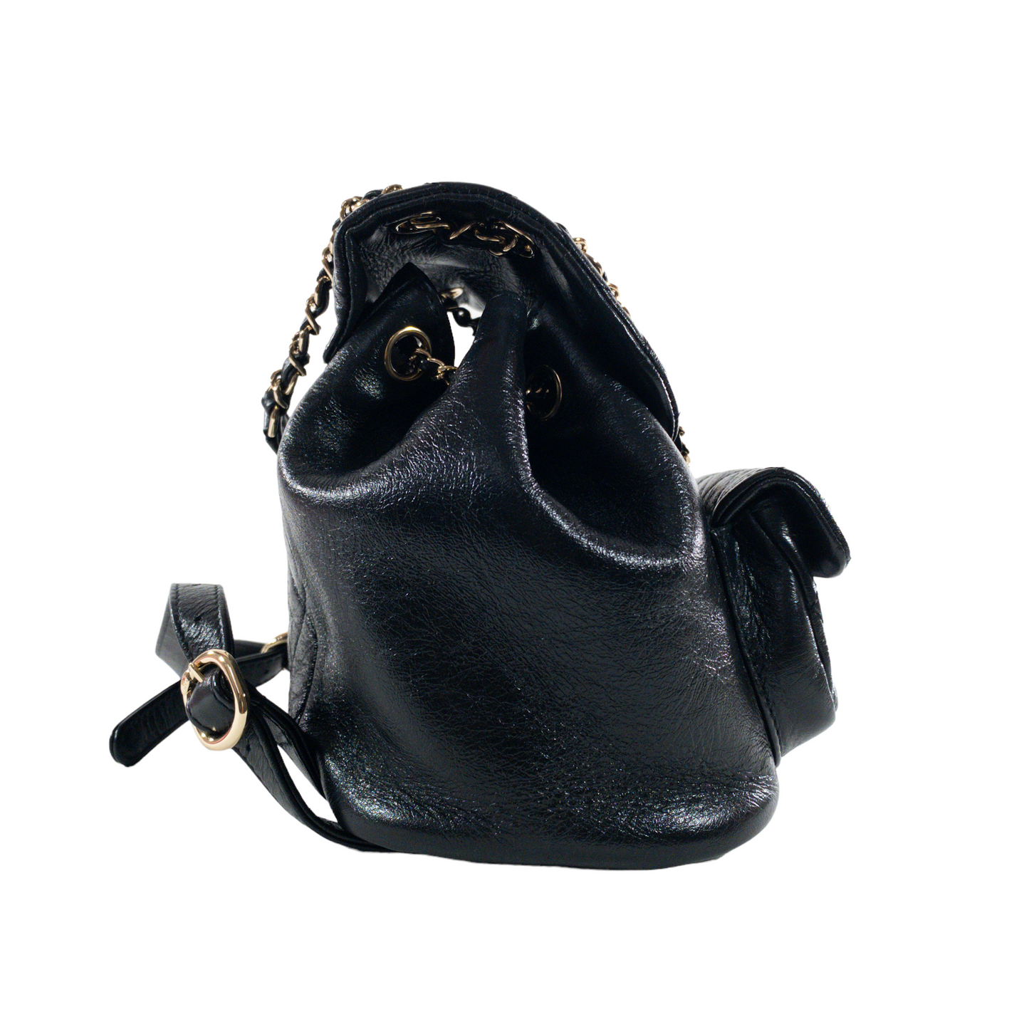 Chanel Black Glazed Leather Mini Duma Backpack GHW