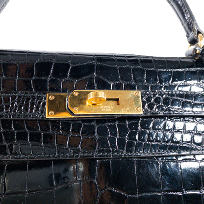 Hermes Vintage Crocodile Black Kelly 35cm GHW