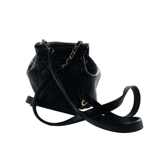 Chanel Black Glazed Leather Mini Duma Backpack GHW