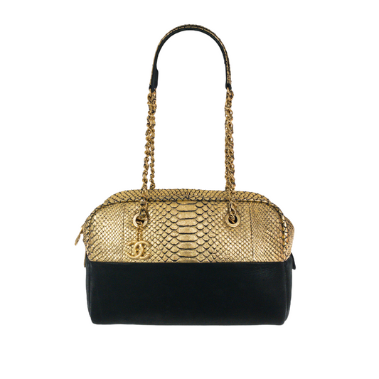 Chanel Metallic Python Suede Bowler Tote