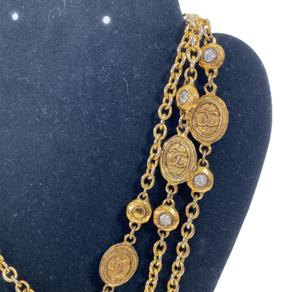 Chanel Vintage Plated Extra Long Necklace w Stones