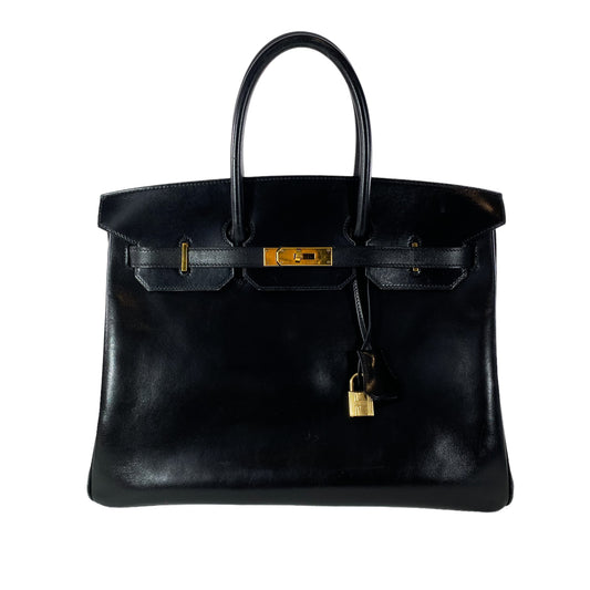Hermes Vintage Black Birkin 35 Box Leather GHW